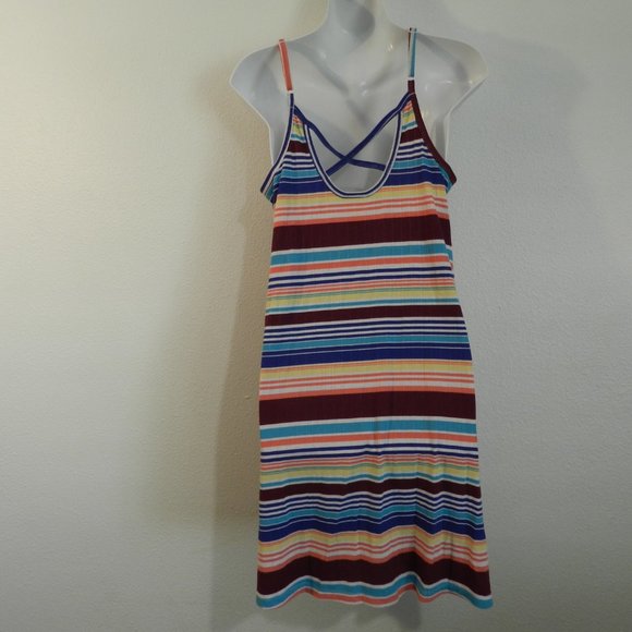 Serape stripe pattern rib knit adjustable strap racer back casual sundress - Picture 2 of 7